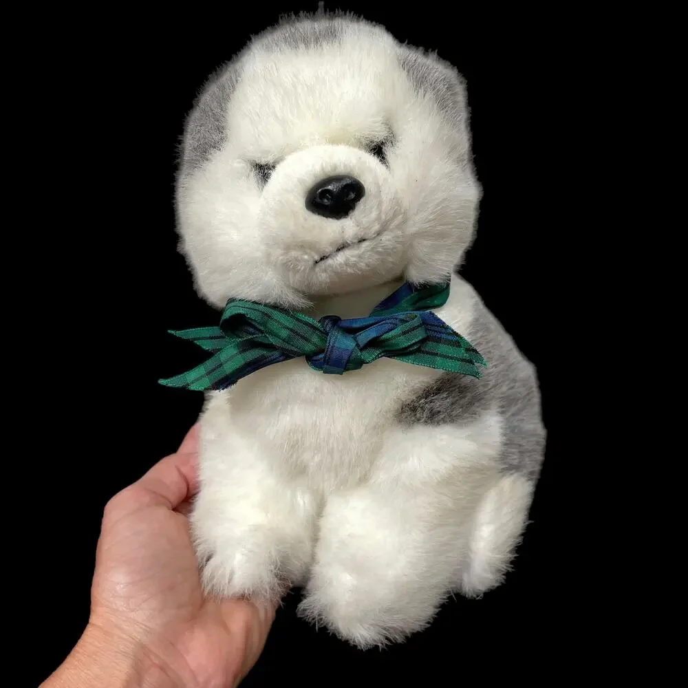 Vintage Ty Husky Puppy Dog Plush Sitting White Gray Stuffed Toy Blue Eyes Dakota